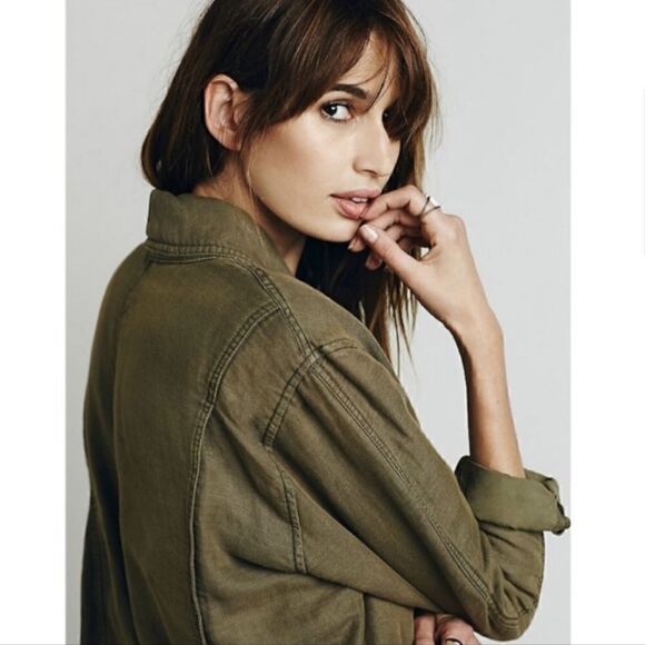 Free People Army Green Military Warp Jacket Cargo Utility Trench belted Size M - Picture 4 of 15